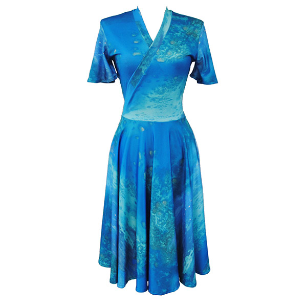 Overlap Shoulder Reef Printed Draped Dress