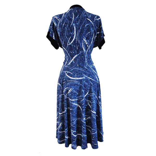 Limited Edition! Wing Sleeve Dress in Blue Ink Print Zilpah Tart
