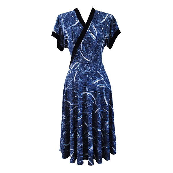 Limited Edition! Wing Sleeve Dress in Blue Ink Print Zilpah Tart