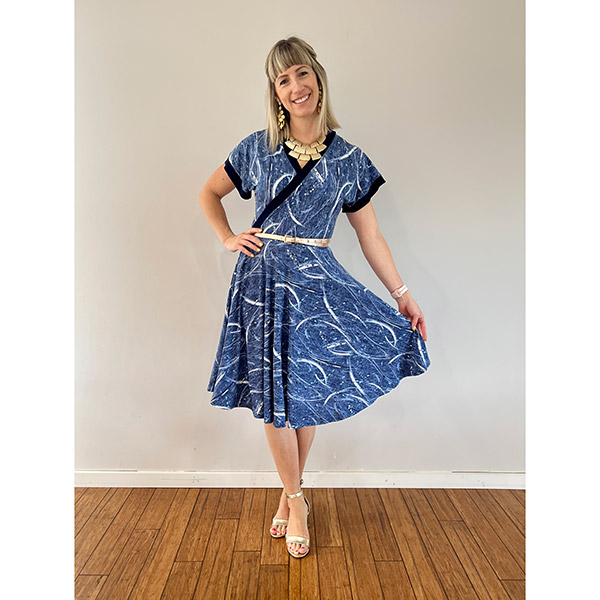 Limited Edition! Wing Sleeve Dress in Blue Ink Print Zilpah Tart