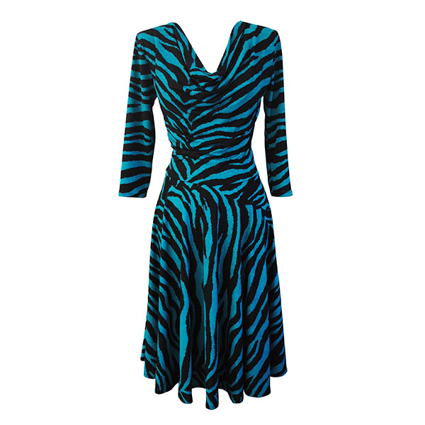 Last One! Cowl Neck Dress in Teal Zebra Print – Size 10 – Zilpah Tart