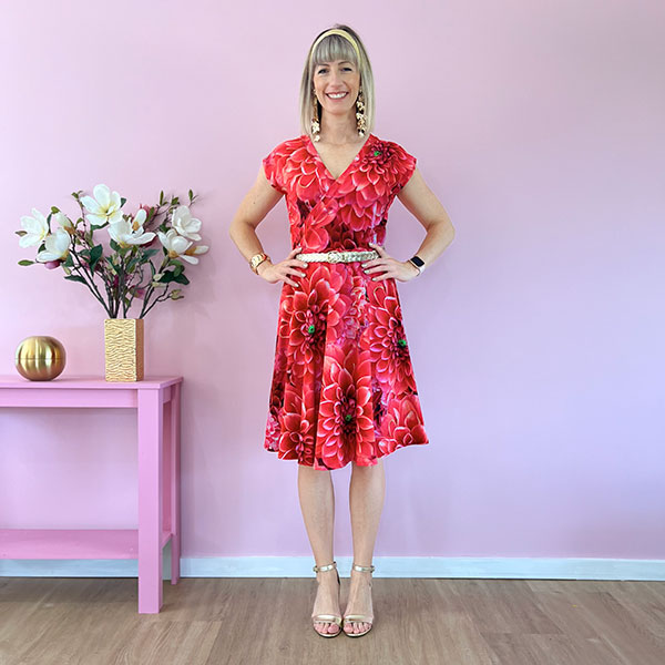 Bamboo Cross Front Dress in Red Dahlia Print – Zilpah Tart
