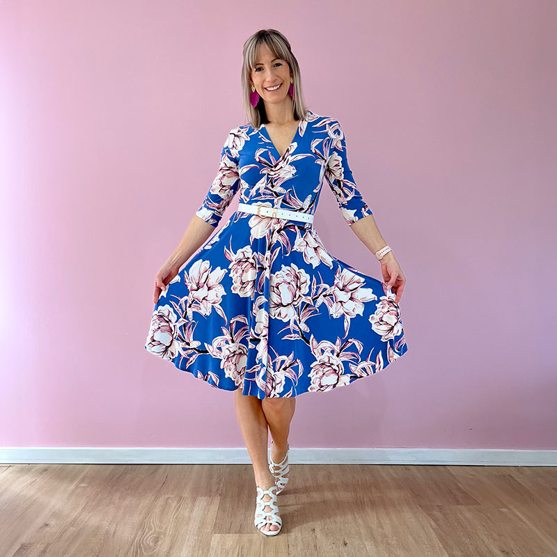 Size 8  Winter Cross Front Dress in Powder Blue Floral  Zilpah Tart